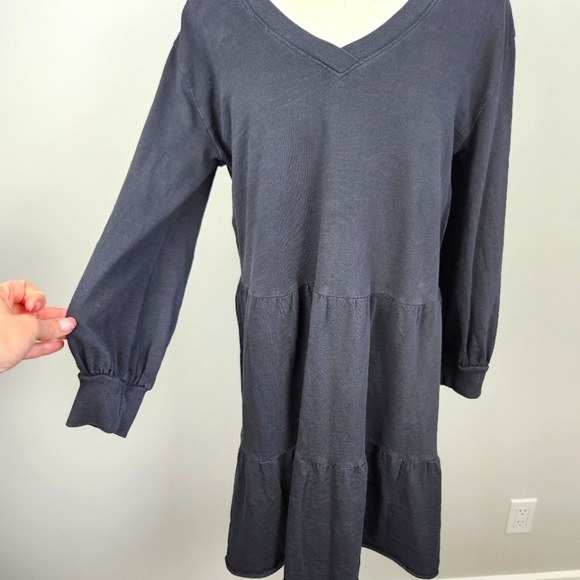 Nation LTD Black Cotton Long Sleeve Tiered mini Dress Size M Whimsigoth Soft - Picture 12 of 14